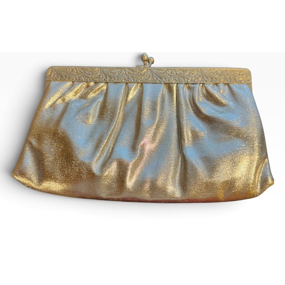 Vintage Silver Metallic Clutch Purse Kiss Lock Filigree Evening Bag